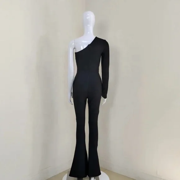 One shoulder mesh rhinestone jumpsuit - Picture 5 of 13